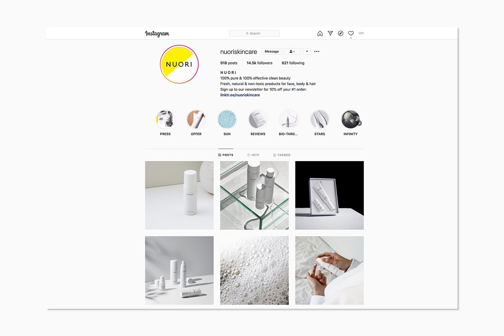 vente en ligne de produits de beauté de luxe nuori instagram - Luxe Digital