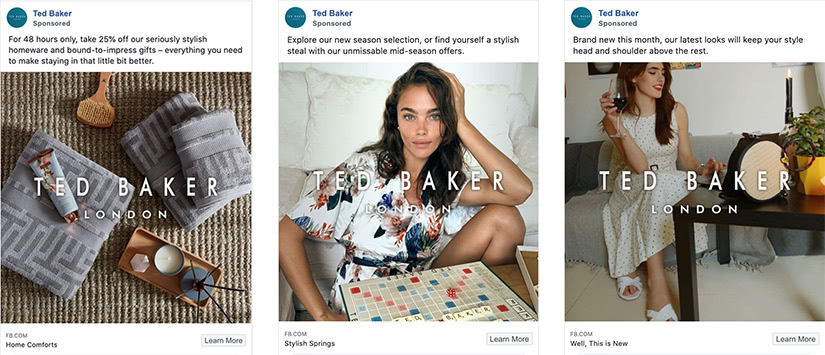 ted baker social ads luxury stay-at-home economy - Luxe Digital