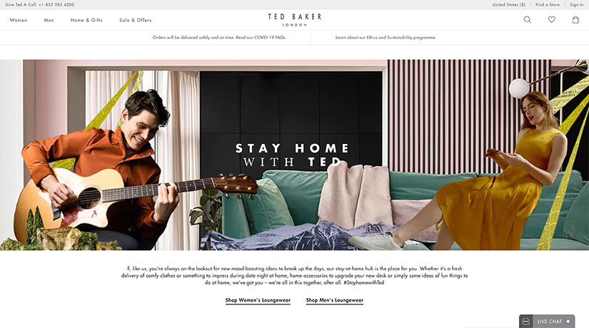 site web de ted baker économie de luxe à domicile - Luxe Digital