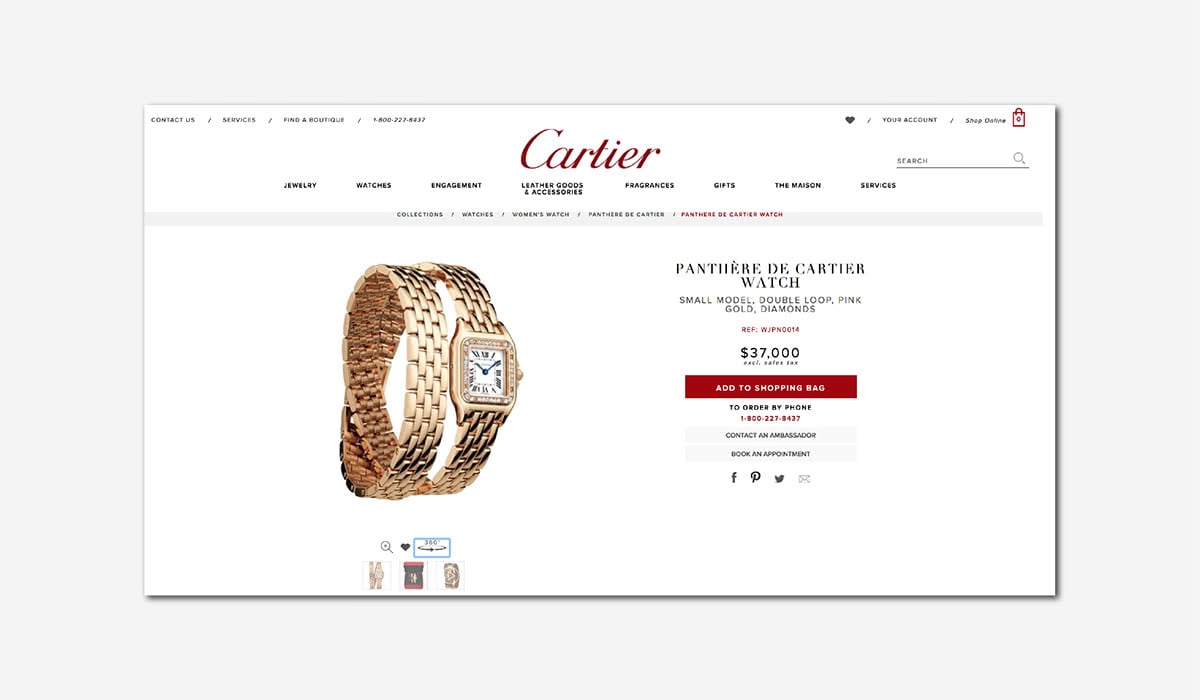 Meilleures marques de luxe en ligne Cartier Page produit Site web Luxe Digital