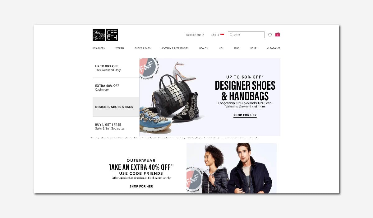 vente en ligne de produits de luxe, ventes privées, site web de rabais Saks off 5th Luxe Digital
