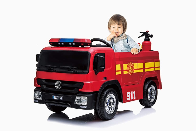 meilleures voitures électriques enfants kidsclub camion de pompier à enfourcher premium - Luxe Digital