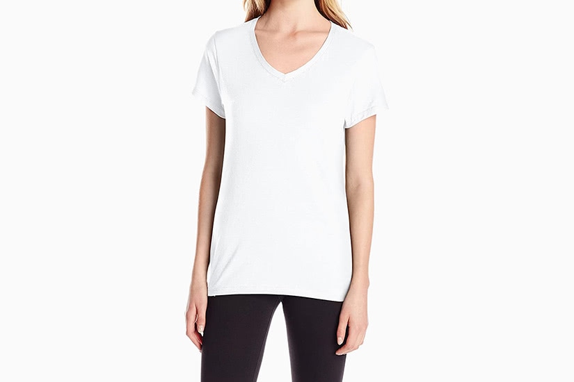 meilleur t-shirt blanc femme hanes v-neck tee luxe digital